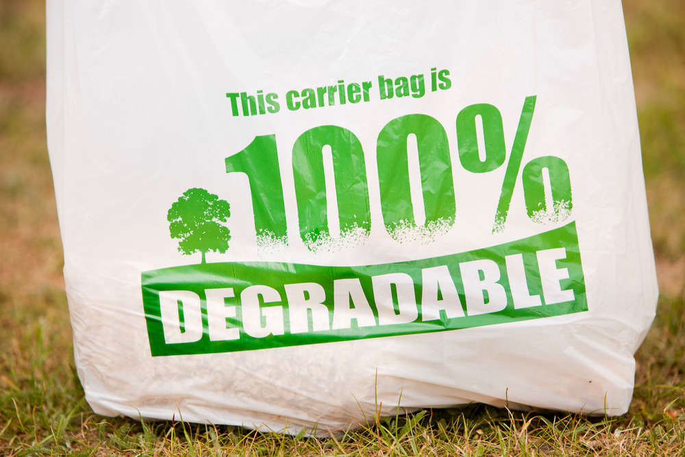 A 100% biodegradeable plastic carrier bag.